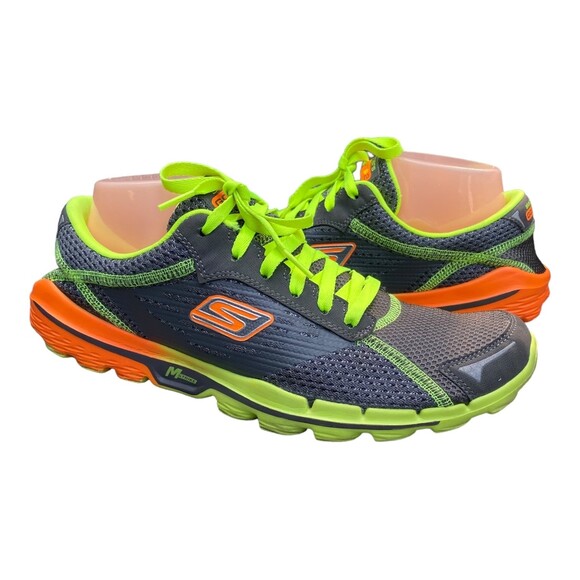 Skechers GOrun2 Men's US 10 Grey neon green orange running minimalist shoes - Picture 1 of 9